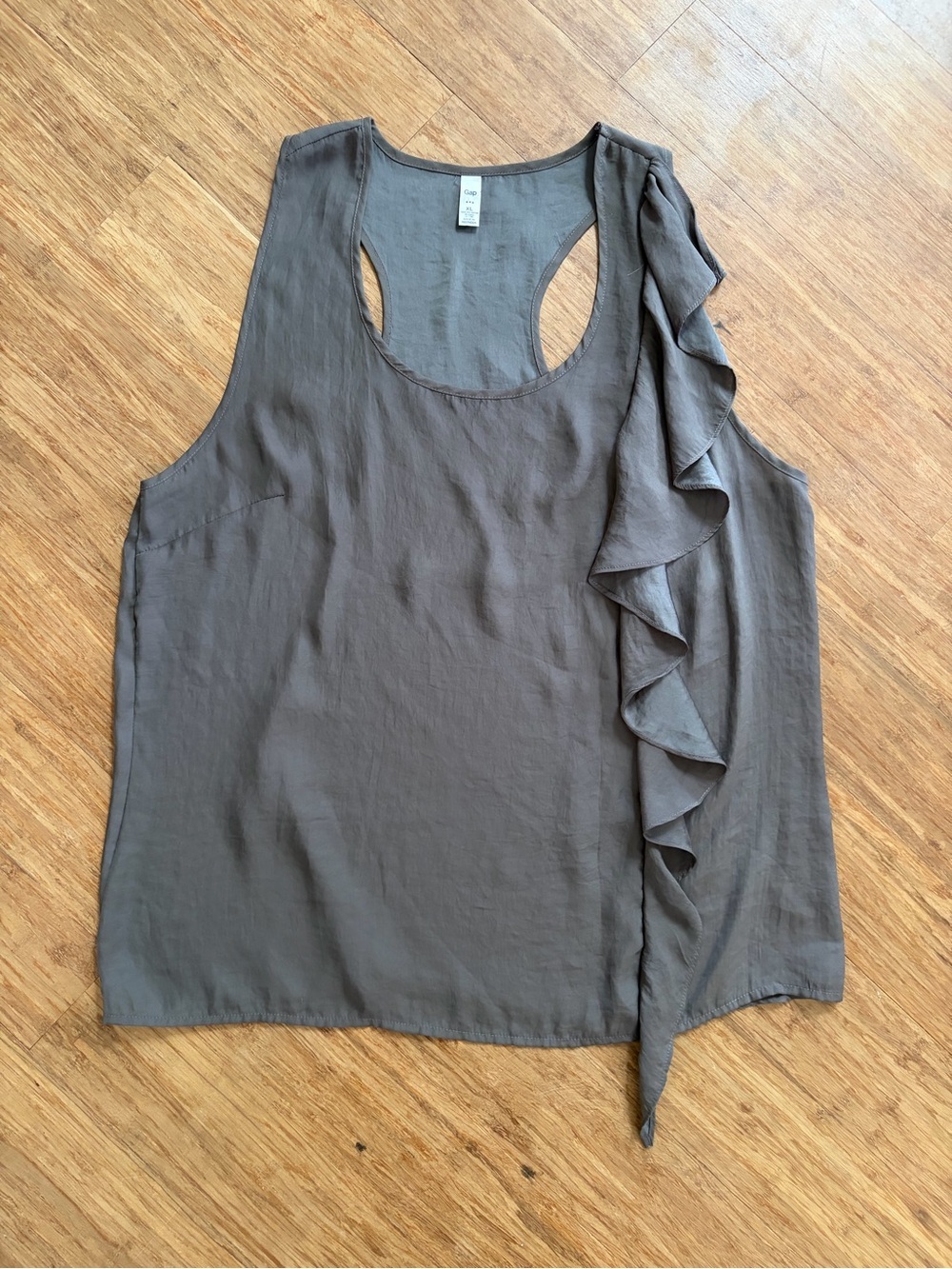 GAP Charcoal Grey Asymmetrical Ruffle Racerback Tank Top Size XL